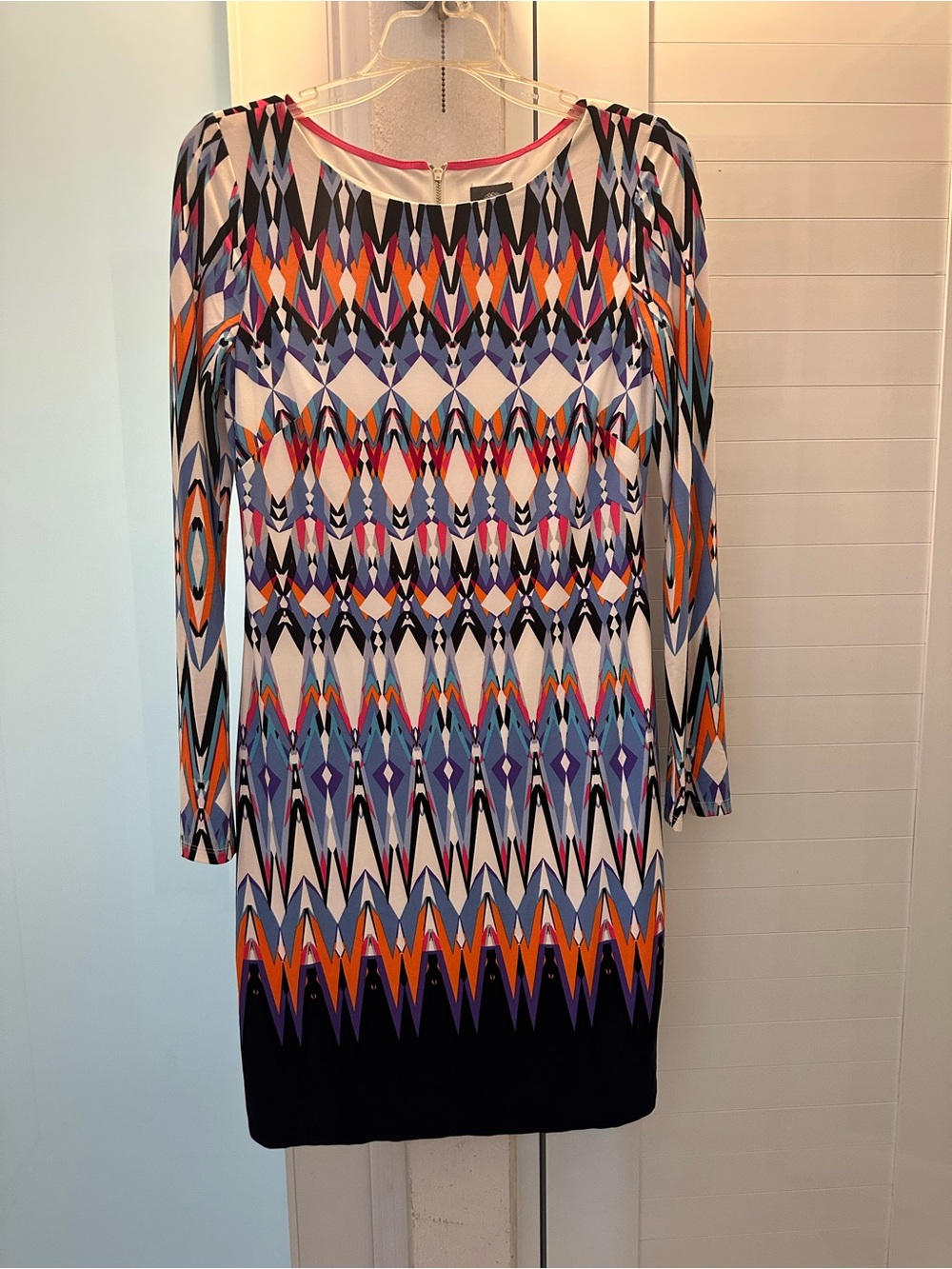 Vince Camuto Bold Geometric Midi Dress in Orange, Blue, Black